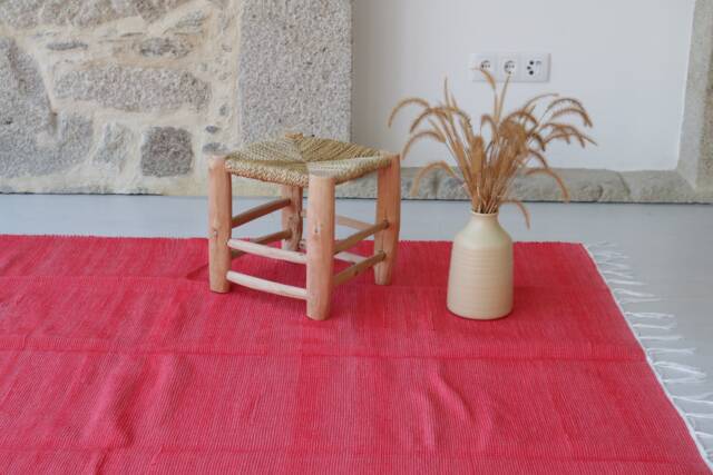 Large Handwoven Red Rug, Picnic Bedroom Carpet, Living Room Bohemian Decor, Area Kids Recycled Rug - image 1