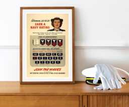 "Reprint Of A Ww2 Vintage Join The Waves Recruiting Poster - ""Earn Navy Rating" - thumbnail 1