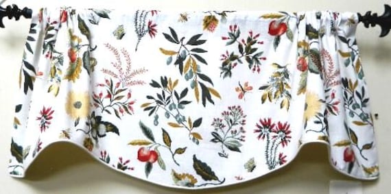 French General Fleur Botanical in Botanical-Window Valance Lined & Corded Rod Pocket Scallop Linen Blend Fabric Made To Order - image 1