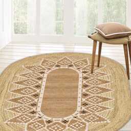 Handmade Jute Oval Rug Rustic Sunburst Boho Carpet - thumbnail 2