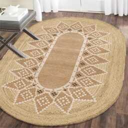 Handmade Jute Oval Rug Rustic Sunburst Boho Carpet - thumbnail 1