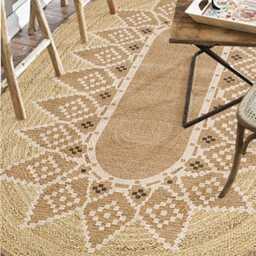 Handmade Jute Oval Rug Rustic Sunburst Boho Carpet - thumbnail 3