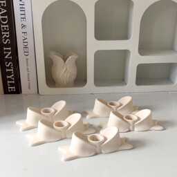 Bow Candle Stick Holder, Choose Different Colours Effects, Handmade - Jesmonite Neutral Home Decor & Gifts - thumbnail 3