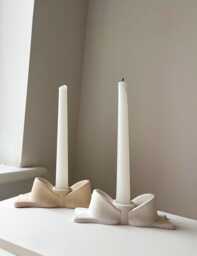 Bow Candle Stick Holder, Choose Different Colours Effects, Handmade - Jesmonite Neutral Home Decor & Gifts - thumbnail 1