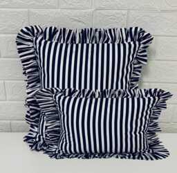 6 Colours Striped Frilled Pillow Square Cushion Blue Navy Nautical Decor Stripe & White Pink Red