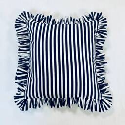 6 Colours Striped Frilled Pillow Square Cushion Blue Navy Nautical Decor Stripe & White Pink Red - thumbnail 2