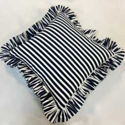 6 Colours Striped Frilled Pillow Square Cushion Blue Navy Nautical Decor Stripe & White Pink Red - thumbnail 3