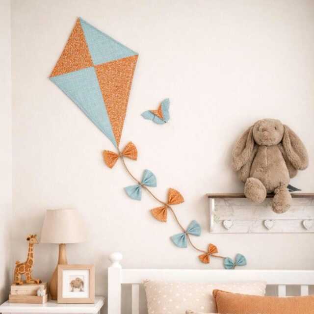 Terracotta & Duck Egg Blue Kite Wall Hanging, Woodland Nursery Decor, Rich Earthy Tones - image 1