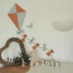 Terracotta & Duck Egg Blue Kite Wall Hanging, Woodland Nursery Decor, Rich Earthy Tones - thumbnail 3
