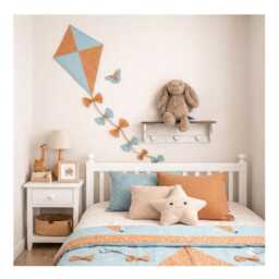 Terracotta & Duck Egg Blue Kite Wall Hanging, Woodland Nursery Decor, Rich Earthy Tones - thumbnail 2