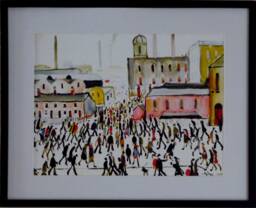 L S Lowry Art Print - Going To Work Black Frame With White Mount & Textured Image - thumbnail 1