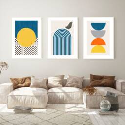 Abstract Wall Prints, Set Of 3 Mid Century Art, Living Room Print, Modern Home Decor, Posters, Boho Minimalist - thumbnail 1