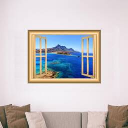 Mountain Side Window Frame Ocean View Vinyl Wall Art - Vwaq Nw12 - thumbnail 1