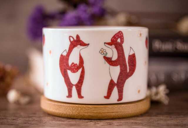 Autumn Forest Foxes Strawberry Ceramic Succulent Planter, Gift, Cactus Fall Home D??cor, Love Cute Decor, Sweet Gift - image 1