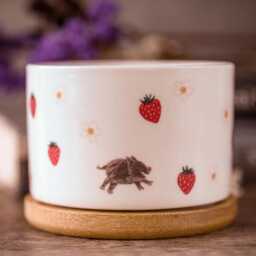 Autumn Forest Foxes Strawberry Ceramic Succulent Planter, Gift, Cactus Fall Home D??cor, Love Cute Decor, Sweet Gift - thumbnail 2