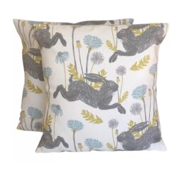 "Hare Print Cushion Covers Scandinavian Style, Mineral Blue & Grey - Set Of 2 16""-24" - thumbnail 1