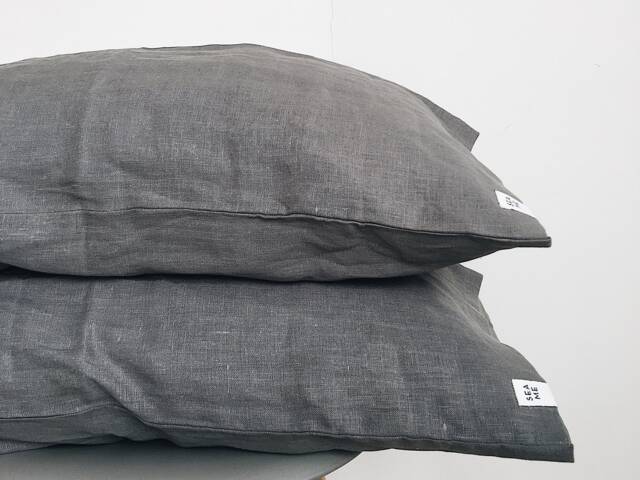 Linen Pillowcase Set Of 2, Stonewashed European Flax Linen, Breathable Cooling Pillow Covers, Minimalist Neutral Bedding, Gray Grey Stone - image 1
