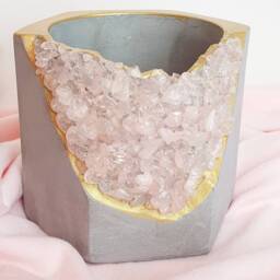 Rose Quartz Stone Geode Pot 10cm, Pink Crystal Planter, Pretty Medium Plant Pot, Concrete - thumbnail 2