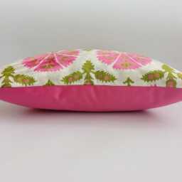 Silk Velvet Cushion Cover, Pink Carnations Pillow, Turkish Italian Jacquard Cushion, Ikat Decorative Pillow 20''x20''/50x50 cm - thumbnail 3