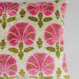 Silk Velvet Cushion Cover, Pink Carnations Pillow, Turkish Italian Jacquard Cushion, Ikat Decorative Pillow 20''x20''/50x50 cm - thumbnail 2