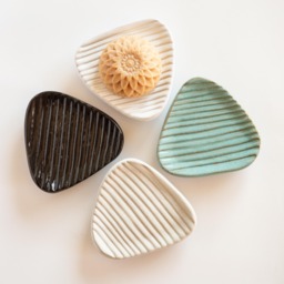 Ceramic Footed Soap Dish Tray - Triangle Stoneware Bar Holder Handmade Kitchen & Bathroom Accessory Gift For Her Scrub Brush