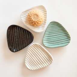 Ceramic Footed Soap Dish Tray - Triangle Stoneware Bar Holder Handmade Kitchen & Bathroom Accessory Gift For Her Scrub Brush - thumbnail 2