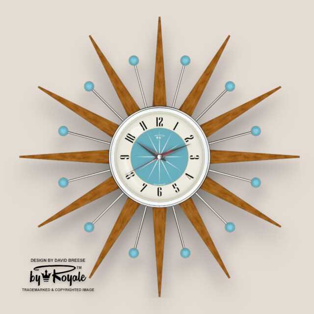 Teak Starburst Clock Mid Century Modern Wall Decor, 21 - image 1