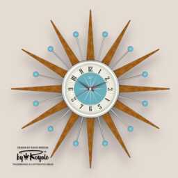 Teak Starburst Clock Mid Century Modern Wall Decor, 21