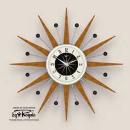 Teak Starburst Clock Mid Century Modern Wall Decor, 21 - thumbnail 4