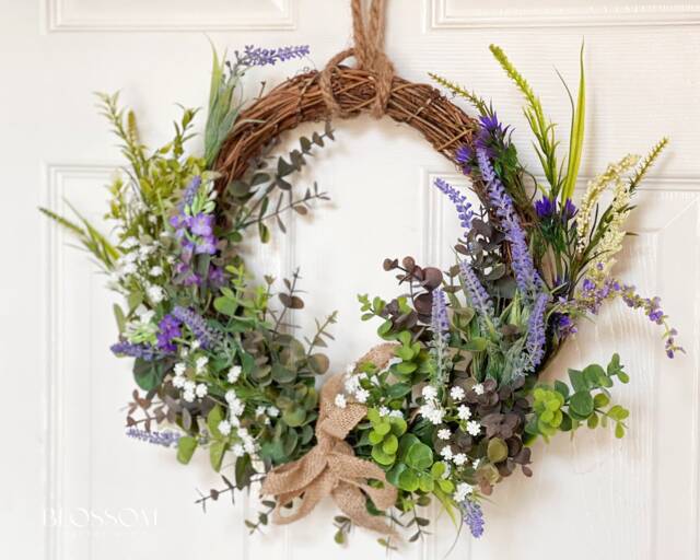 Eucalyptus Lavender Wreath For Front Door, Spring Summer Door Wreath, All Season Handmade Christmas Wall Decor, Gift Her - image 1