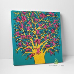 Pop Art Monkey Family Tree Canvas Wall Abstract Print Picture Framed Home Decor -D912 - thumbnail 1