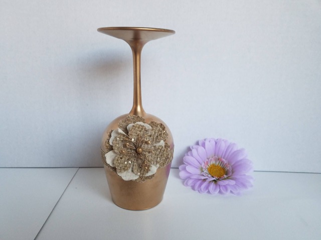Wine Glass Candle Holder With Battery Operated Led Tea Light - image 1
