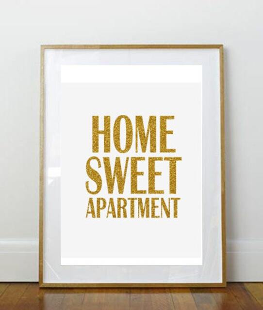 Home Sweet Apartment Print // Funny Housewarming Gift Welcome Faux Gold Decor