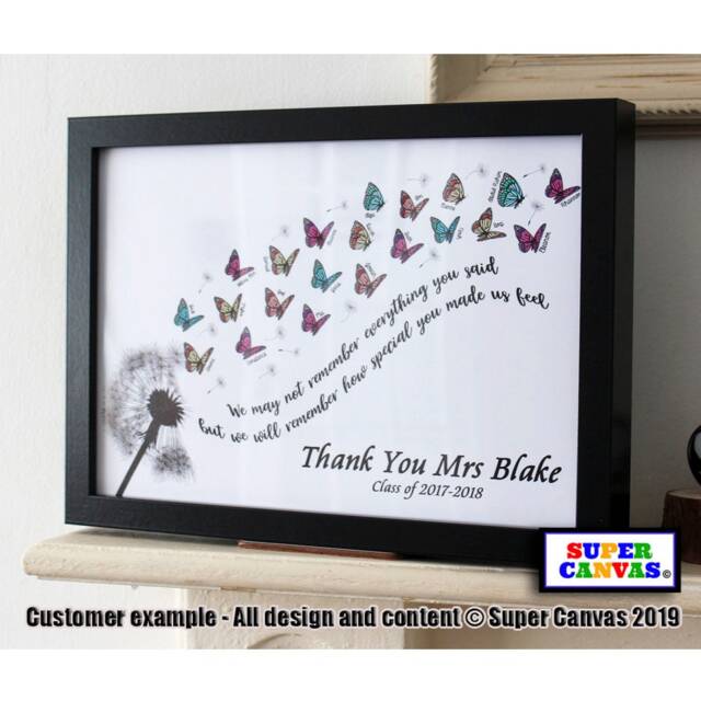 Handmade Thank You Teacher Personalised Butterfly Picture Framed A4 Print Pre School Nursery You Gift Card From Pupil Children - image 1