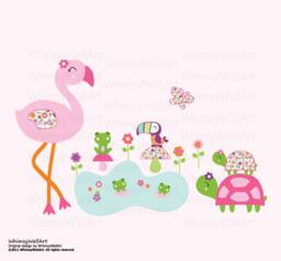 Vinyl Girls Bright Tropical Pond Scene Decals - Wall Art Stickers Tg01 4030
