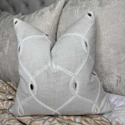 Greige Pillow Cover, Elegant Embroidered Cushion Cover Clarke & Opus Fabric, Cotton Blend Throw Cover - thumbnail 1