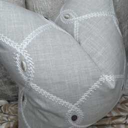 Greige Pillow Cover, Elegant Embroidered Cushion Cover Clarke & Opus Fabric, Cotton Blend Throw Cover - thumbnail 3