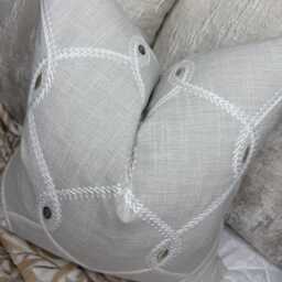 Greige Pillow Cover, Elegant Embroidered Cushion Cover Clarke & Opus Fabric, Cotton Blend Throw Cover - thumbnail 4
