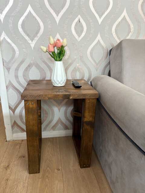 Small Coffee Table - 40x35cm Chunky Solid Wood Sofa Side Rustic Bedside Handmade in UK - image 1