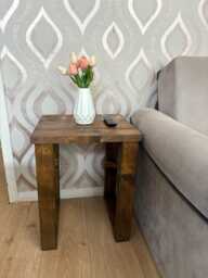 Small Coffee Table - 40x35cm Chunky Solid Wood Sofa Side Rustic Bedside Handmade in UK - thumbnail 1