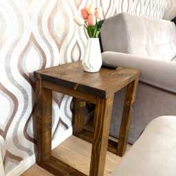 Small Coffee Table - 40x35cm Chunky Solid Wood Sofa Side Rustic Bedside Handmade in UK - thumbnail 2