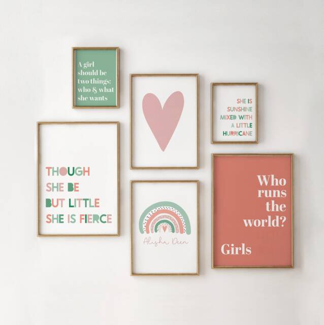 Coral & Green Gallery Wall Art - Girls' Bedroom Decor Print Set - image 1