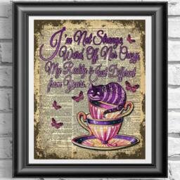 Alice in Wonderland Book Page Print, Cheshire Cat Print, Quote, Teacup Poster Wall Decor, Dictionary - thumbnail 1