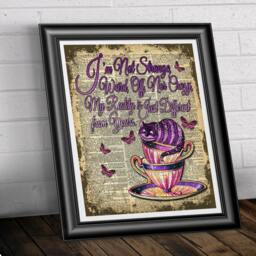 Alice in Wonderland Book Page Print, Cheshire Cat Print, Quote, Teacup Poster Wall Decor, Dictionary - thumbnail 2
