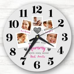 Time With Mummy Photos Grey Personalised Gift Clock