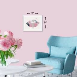 Original Pink Lips Wall Art, & Silver Textured Funky Decor, Lips Artwork With Hearts Kisses - thumbnail 3