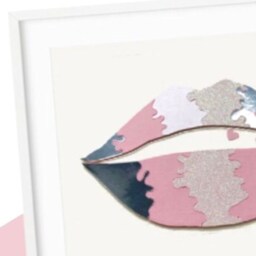 Original Pink Lips Wall Art, & Silver Textured Funky Decor, Lips Artwork With Hearts Kisses - thumbnail 4