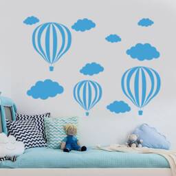 Hot Air Balloon Wall Decal, Nursery Sticker, Clouds Vinyl, Boys Baby Decal Decor Boy J448 - thumbnail 1