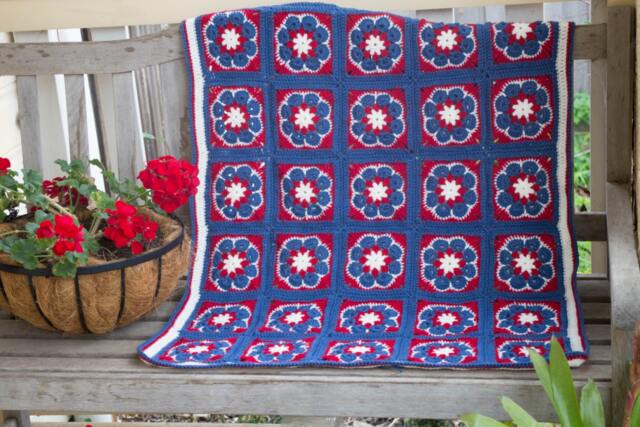 African Rose 100% Wool Baby Blanket in Blue, Red & White - image 1