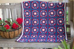 African Rose 100% Wool Baby Blanket in Blue, Red & White - thumbnail 1